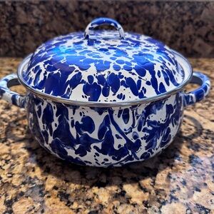 Blue and White Golden Rabbit Enamel Cookware Pot 2.5qt